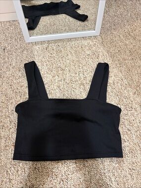 H&M Black Ribbed Square-Neck Crop Top